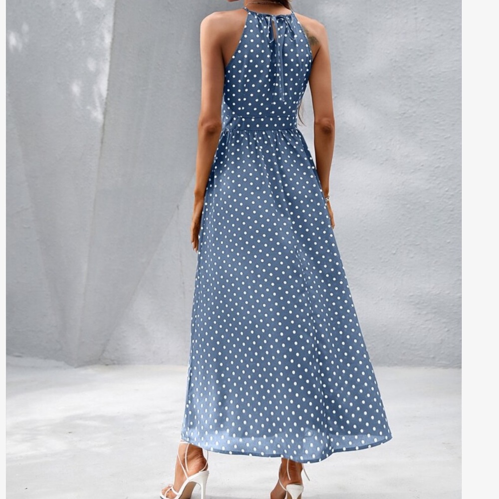 Boho Polka Dot Halter Maxi Dress Brown - Picture 10 of 13